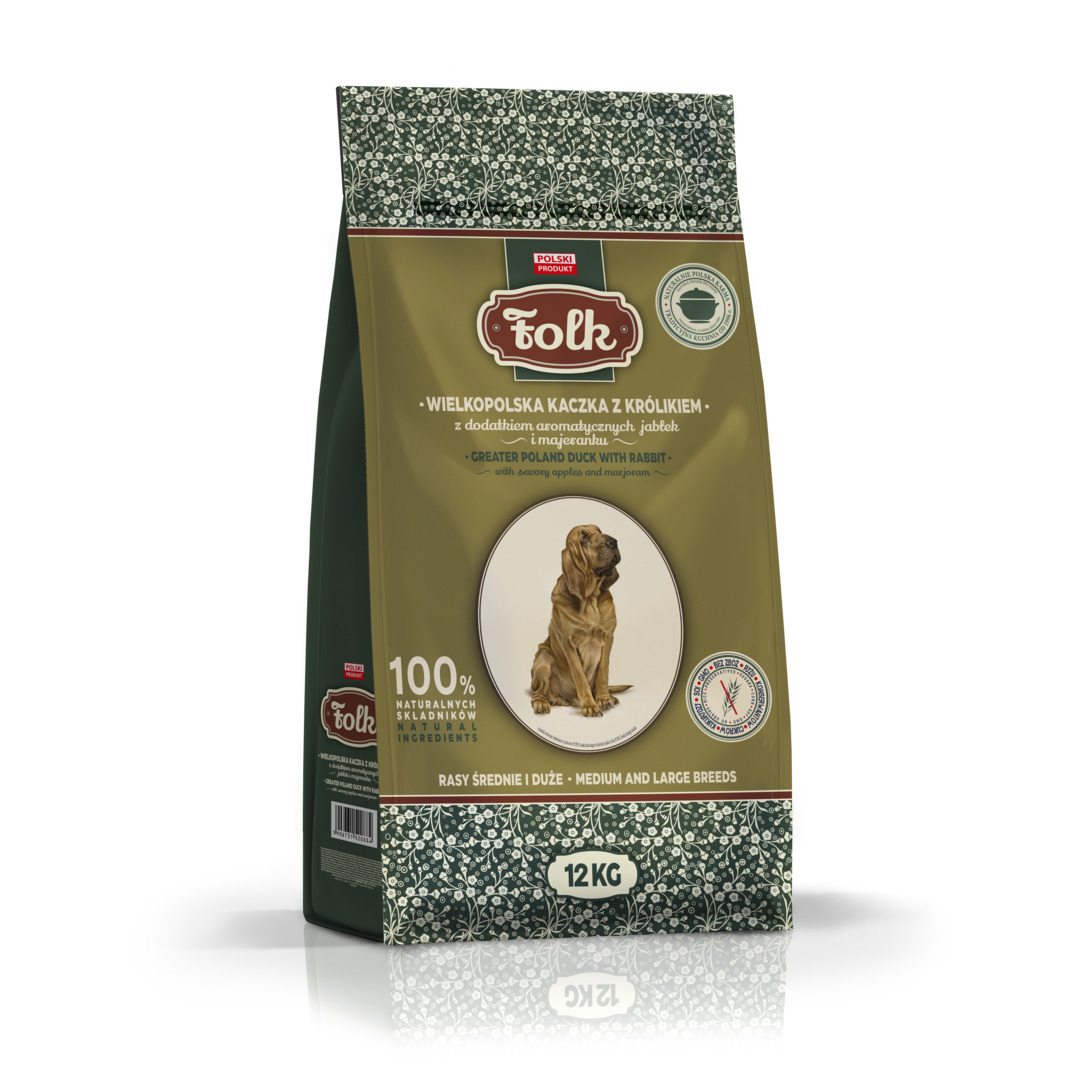 Sausas maistas šunims FOLK ADULT M&L antiena su triušiena papildyta aromatiniais obuoliais ir mairūnais 12 kg
