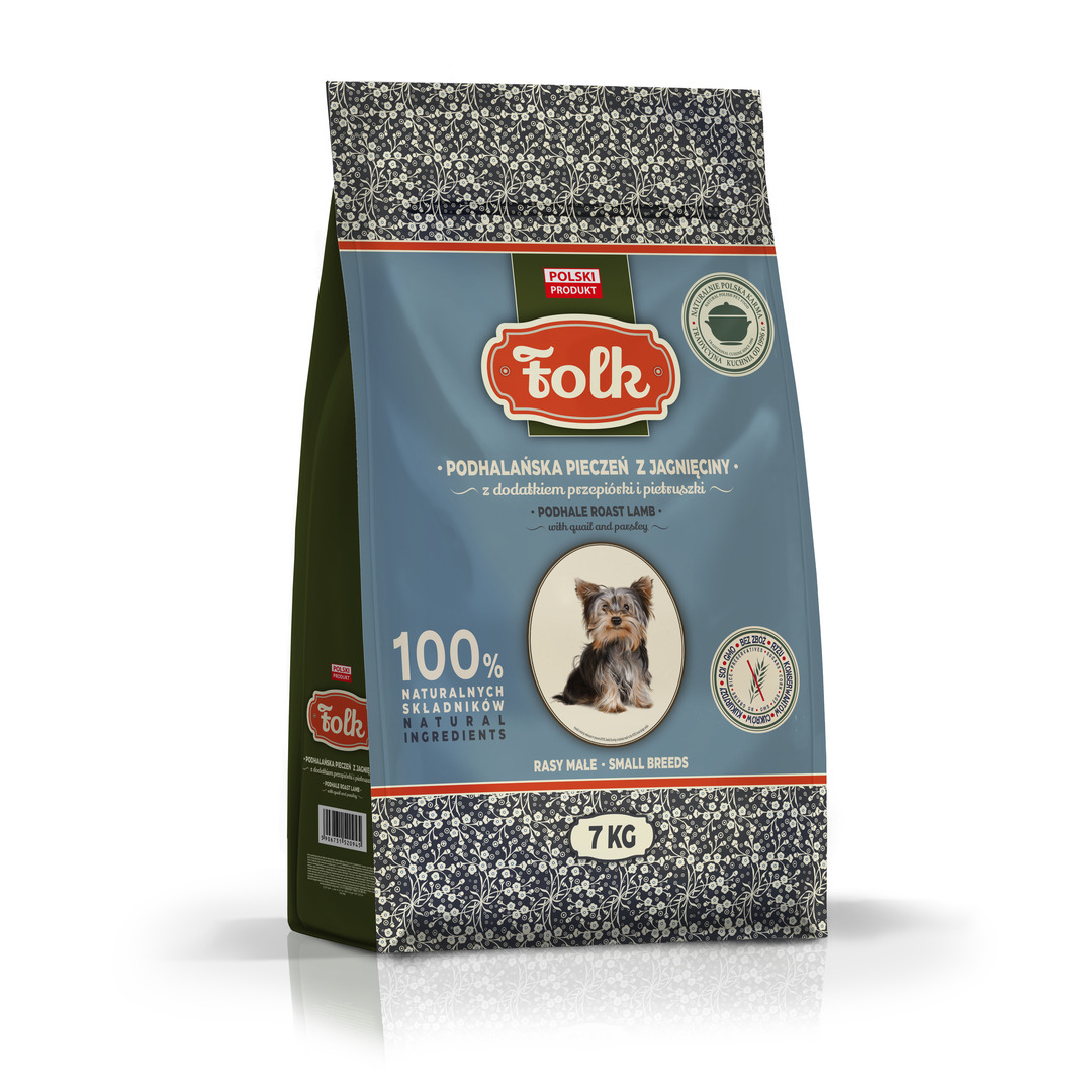 FOLK sausas šunų maistas ADULT MINI ėrienos kepsnys su putpelėmis ir petražolėmis 7kg.