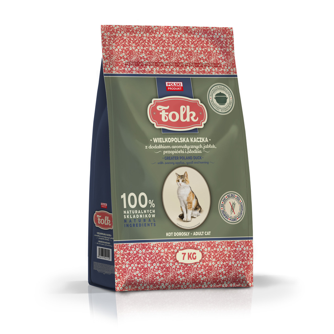 Sausas maistas katėms (-inams) FOLK antiena papildyta aromatiniais obuoliais, putpelėmis ir silke 7 kg