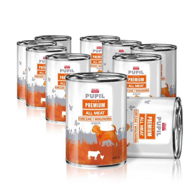 PUPIL Premium All Meat JUNIOR konservuotas maistas šunims su vištiena ir jautiena 400 g